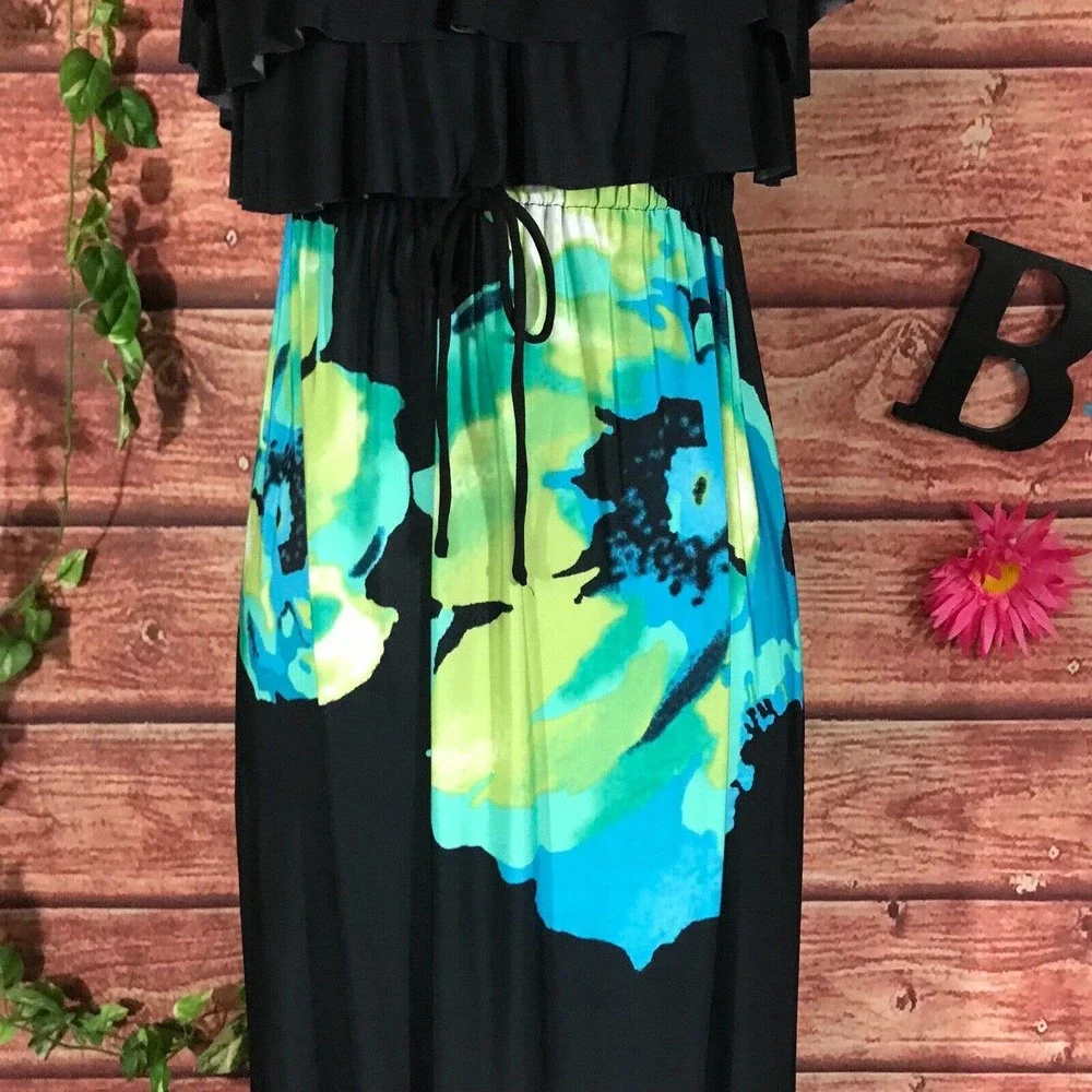 Floral Black and Blue Maxi Dress - Picture 6 of 12